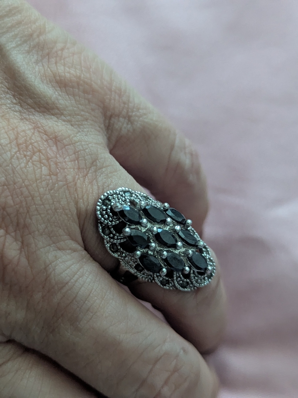 Black Marquise Cluster Cocktail Set Ring and bracelet in Silver-Tone
